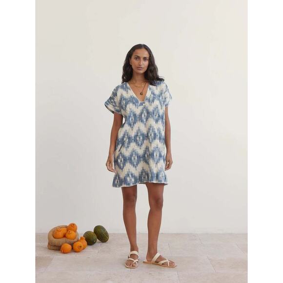 NWT BOTEH Neith Ikat Tunic Blue Size Small Cotton Beach Coverup‎ Resort - Picture 2 of 12